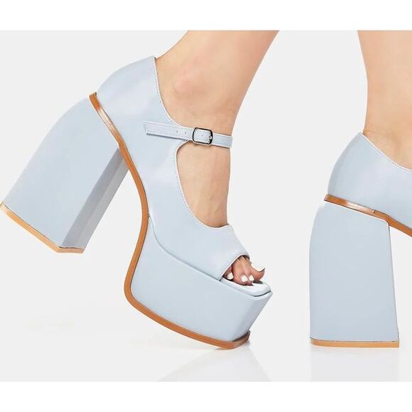 Ocho Toros Platform Heels Women 8 Tampico Baby Blue T-Strap Chunky Mary Jane New - Picture 4 of 16